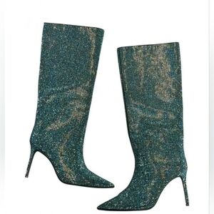 INC Green Abstract Bling Stiletto Boots